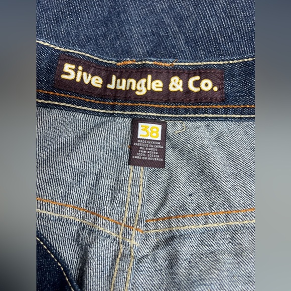 5ive Jungle Jean Shorts 38 Men’s Baggy Y2K Hip Hop Embroidered Blue - Picture 6 of 7